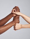 Diverse Hands United in Strength and Support Royalty Free Stock Photo