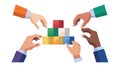 Diverse Hands Working Together to Build a Block Structure, vector design Generative AI Royalty Free Stock Photo