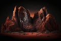 diverse high red rock formations on dark background