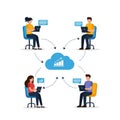 Diverse individuals collaborating remotely with cloud computing and data analytics Royalty Free Stock Photo