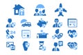 Diverse insurance blue icons set, insurance of life, health, property, finance vector Illustrations on a white