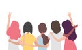 Diverse international group of women or girl hugging together. Sisterhood, friends, union of feminists, event celebration. Girls Royalty Free Stock Photo