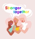 Diverse interracial women. Stronger together. Girls power concept, feminine and feminism ideas, woman empowerment and cards design Royalty Free Stock Photo
