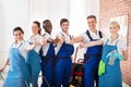 Diverse Janitors Showing Thumb Up Sign Royalty Free Stock Photo