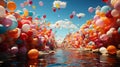 Diverse journey: Vibrant balloons soar. Created with Generative AI