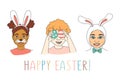 Diverse Kid`s Children`s heads Happy Easter Greeting card