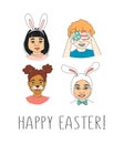 Diverse Kid`s Children`s heads Happy Easter Greeting card