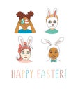 Diverse Kid`s Children`s heads Happy Easter Greeting card