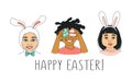 Diverse Kid`s Children`s heads Happy Easter Greeting card