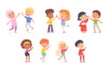 Diverse kids meet and clap set, two children giving high five to each other, applauding Royalty Free Stock Photo