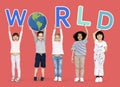 Diverse kids supporting world environment