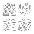 Diverse land types linear icons set