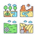 Diverse land types RGB color icons set