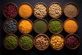 A diverse legume collection with lentils, chickpeas, and various beans