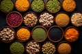 A diverse legume collection with lentils, chickpeas, and various beans Royalty Free Stock Photo