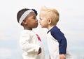 Diverse Little Kids First Kiss