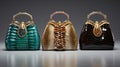 Diverse Luxurious Colorful Craftsmanship Women Handbags on a White Background. Generative AI