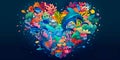 diverse marine life forming the shape of a heart, vibrant colors, World Oceans Day Royalty Free Stock Photo