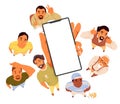 Diverse men cartoon characters looking up top down view