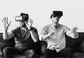 Diverse men enjoying virtual reality entertainment concept