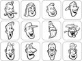 Diverse men faces outline vector illustration