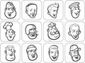 Diverse men faces outline vector illustration