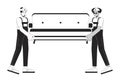 Diverse men furniture movers black and white cartoon flat illustration