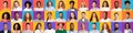 Diverse Millennial People`s Faces Smiling On Colorful Backgrounds, Collage, Panorama