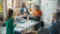 Diverse Modern Office: Black Businesswoman Leads Business Meeting with Managers, Talks, Explains