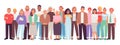 Diverse and multicultural group of people against a white background. A crowd of happy characters Royalty Free Stock Photo