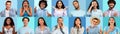 Diverse Multiethnic People Expressing Different Emotion While Standing Over Blue Coloured Backgrounds Royalty Free Stock Photo