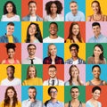 Diverse Multiethnic People Smiling Over Colorful Backgrounds, Expressing Happiness And Positive Emotions Royalty Free Stock Photo