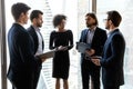 Multiracial businesspeople brainstorm in modern company office Royalty Free Stock Photo