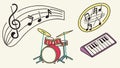 Diverse Musical Instruments: Drum Kit, Keyboard Notes, Melodic Art, vector design Generative AI Royalty Free Stock Photo