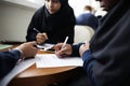 Diverse Muslim girls studying in a classroom