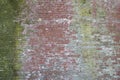 Diverse older red brick wall with green moss Royalty Free Stock Photo