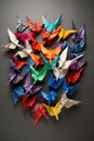 diverse origami birds flying together, harmony in diversity Royalty Free Stock Photo