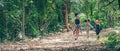 Diverse people of african american children having fun walking together in forest Royalty Free Stock Photo