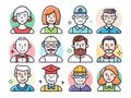Diverse people avatars set, illustration of various characters and professions Royalty Free Stock Photo