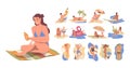 Diverse people cartoon characters isolated set resting on beach, sunbathing swimming, surfing Royalty Free Stock Photo
