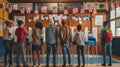 Diverse people engaged in voting at US election booths in a nicely decorated classroom