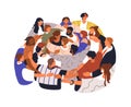 Diverse people group in circle, hugging together. Big international community, crowd. Unity, solidarity, social support Royalty Free Stock Photo