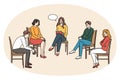 Diverse people at group counseling session with psychotherapist