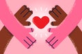 Diverse people hands hold heart show love