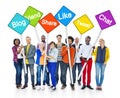 Diverse People Holding Colorful Sign Poles