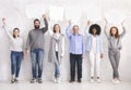 Diverse people holding empty speech bubbles above their heads, free space Royalty Free Stock Photo