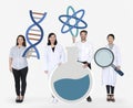 Diverse people holding genetic testing icons Royalty Free Stock Photo