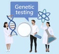 Diverse people holding genetic testing icons