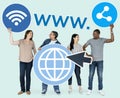 Diverse people holding internet icons Royalty Free Stock Photo