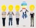 Diverse people holding light bulb icons Royalty Free Stock Photo